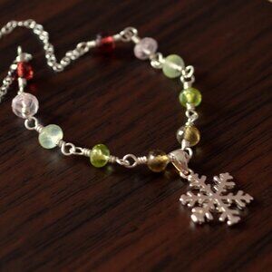 Snowflake Necklace with Christmas Gemstones in Sterling Silver